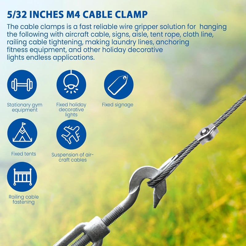 GoalMad 20PCS 5/32 Inches M4 304 Stainless Steel Wire Rope Cable Clip Clamp, Reusable Simplex Single Bolt Wire Rope Clips for 1/8Inch (1.5mm-3mm) Diameter Wire Cable/Wire Rope, Wire Clamp Tool for Outdoors - Image 3
